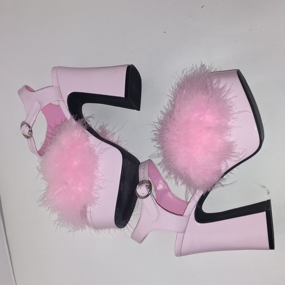 Sugar Thrillz Blushin N Crushin Malabou Heels Size 11 Pink Feathers - Picture 2 of 8